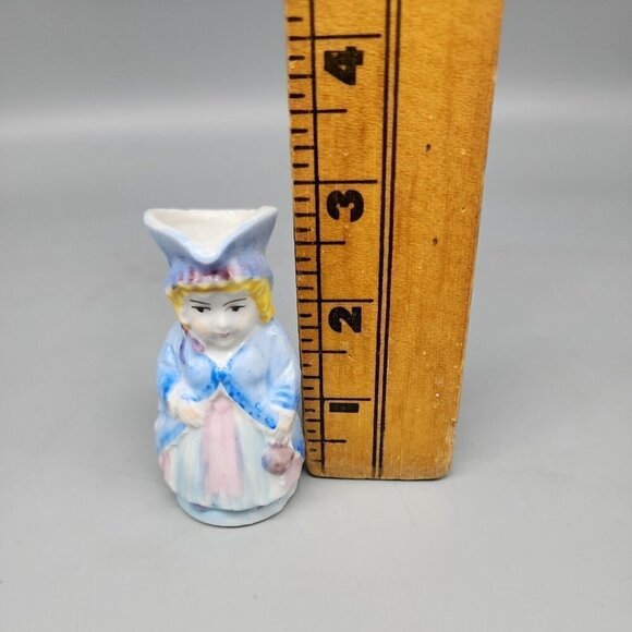VINTAGE 1920's-30's TRICO NAGOYA JAPAN HAND PAINTED LADY HANDLE VASE 3" TALL - Picture 5 of 6